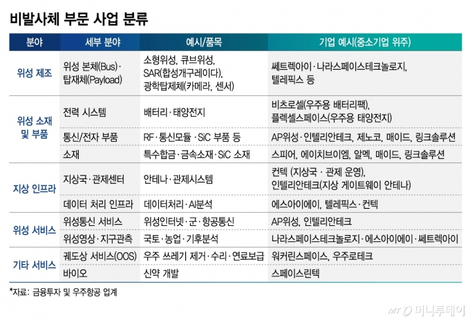 비발사체 부문 사업 분류/그래픽=김지영